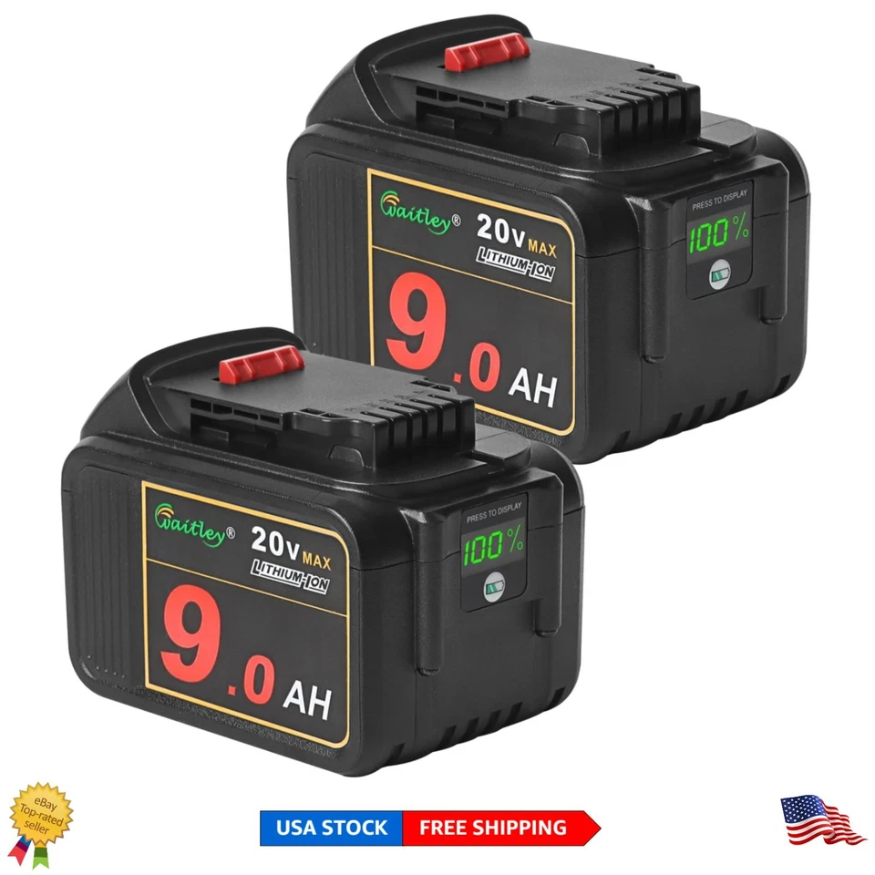 Extend Tool Runtime with 2 Pack 20V 9.0Ah Lithium Ion Batteries and LED Meter - Image 1 of 4