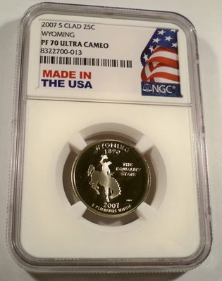 2007-S 25c CLAD NGC PF70UCAM WYOMING QUARTER PROOF ULTRA CAMEO PR 70 WY - Image 1 of 4