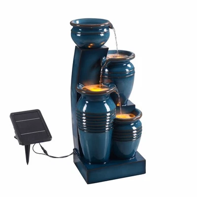 Teamson Home 28.74" 4-Tier Outdoor Solar Water Fountain with LED Lights, Blue - Image 1 of 4
