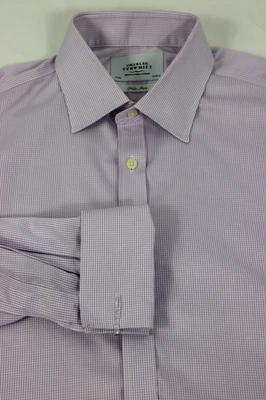 Charles Tyrwhitt Mens Dress Shirt 17 33 Purple Check Long Sleeve French Cuff - Image 1 of 4