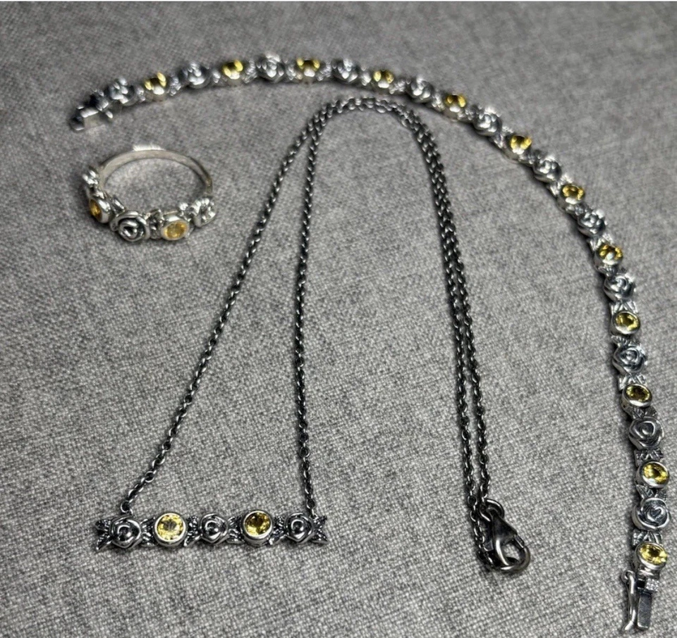 "Collar vintage de topacio amarillo 925 de diseño israelí Paz PZ de 16" y pulsera de 7,5""" Foto 1 de 3
