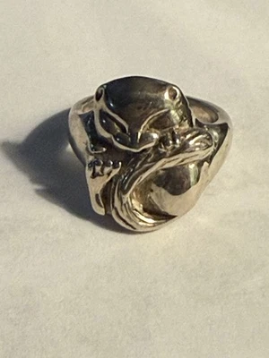 Anillo de plata esterlina 925 vintage firmado por KABANA gato o mapache Foto 1 de 4