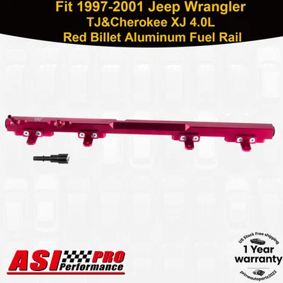 Fit 1997-2001 Jeep Wrangler TJ & Cherokee XJ 4.0L Red Billet Aluminum Fuel Rail - Image 1 of 4