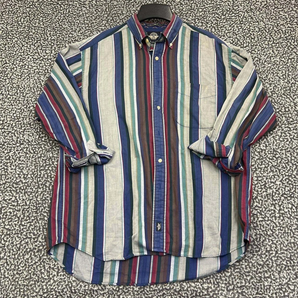 Camisa Dockers Vintage Hombre Mediana Rayas Abotonada Manga Larga Algodón M Foto 1 de 4