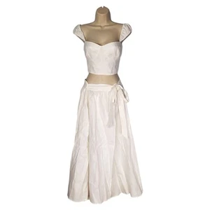 Reformation Clyde 2 Piece Set 100% Linen Midi Skirt Crop Top Bustier White 10 - Picture 1 of 11