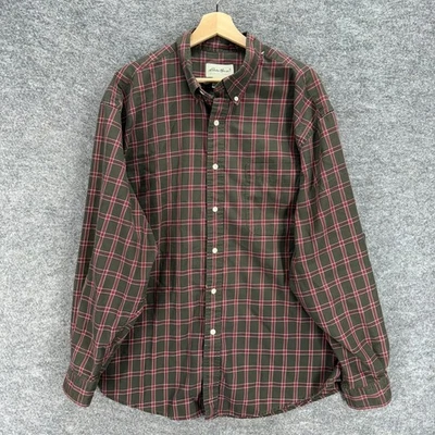 Camisa Eddie Bauer Hombre XL Gris Cuadros Cuello Abotonado Manga Larga Algodón Foto 1 de 4