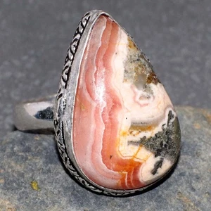 Rhodochrosit 925 Silber vergoldet Handarbeit Ring US 10,5 limitiert Geschenk GW - Bild 1 von 3