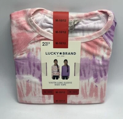 Niñas Talla M (10/12) Lucky Brand Paquete de 2 Camisas Tejidas Manga Larga Rosa Violeta Foto 1 de 4