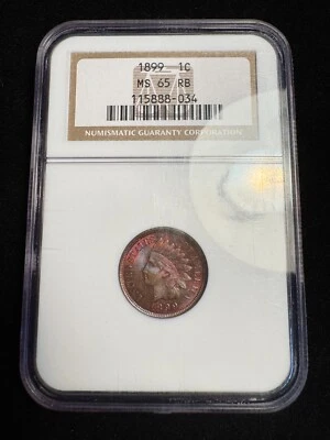 NGC MS65 RB 1899 Indian Head Cent Red Brown Toned - Image 1 of 4
