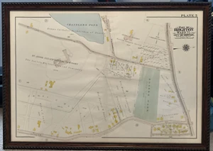 Historic Brighton City of Boston Mass Ward 25 Map Plate 5 Framed 35" x 25" Vtg - Picture 1 of 6