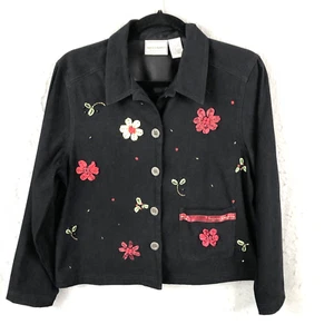 Napa Valley Top Womens Small Black Art To Wear 3D Embroidery Flower Power - Picture 1 of 16