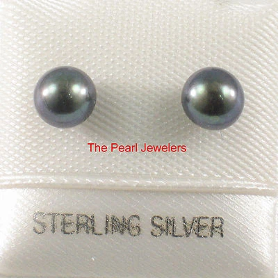 Sterling Silver Black Pearl Stud Earrings (5–5.5mm) - Image 1 of 3