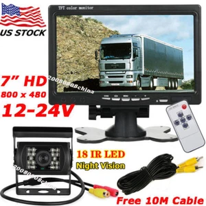 Campers Truck RVs 12V-24V Reverse Backup Camera Rear View System w/ 7" Monitor - Picture 1 of 24