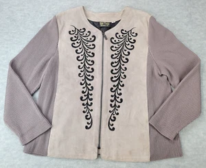Bob Mackie Wearable Art Jacket Tan Leather Embroidered Full Zip Woman Size XL - Picture 1 of 9
