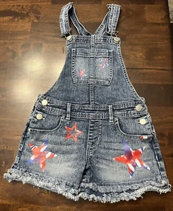 Jordache Denim Shortalls/Romper w/ Red White Blue Stars Girls Size 7/8 - Picture 1 of 4
