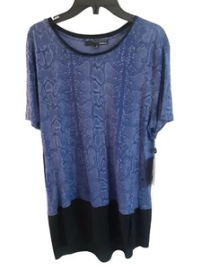 Elie Tahari Size M Rayon Short Sleeve Snake Print Hem Trim Pullover Tunic Blouse - Picture 1 of 7