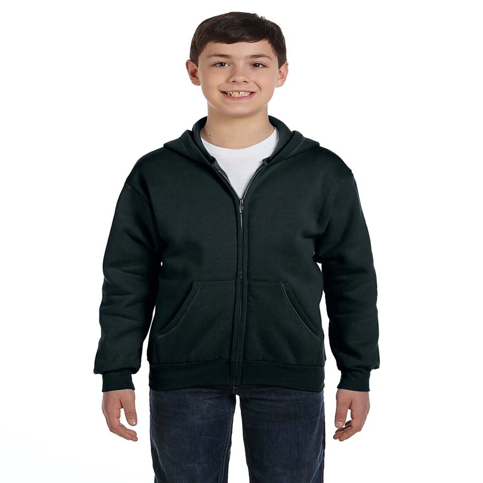 Hanes Hoodie Sweatshirt Youth 7.8 oz ComfortBlend 50/50 Full-Zip P480 S Black