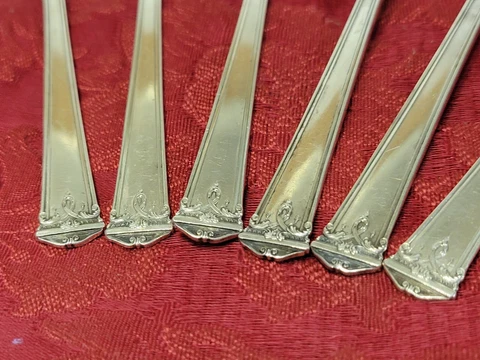 6 Antique J.S. Co Jennings Art Deco Silver STERLING TEA SPOON Set Patent 1921 Cover