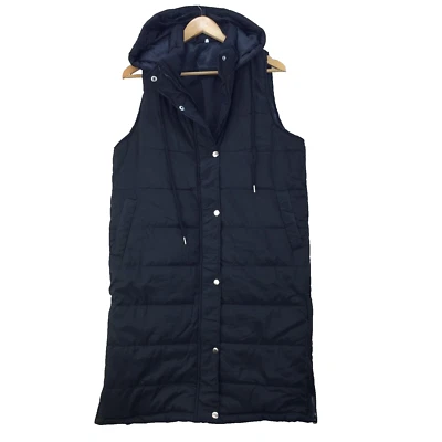 Chaqueta chaleco acolchada de poliéster con capucha negra para mujer talla grande UK Foto 1 de 4