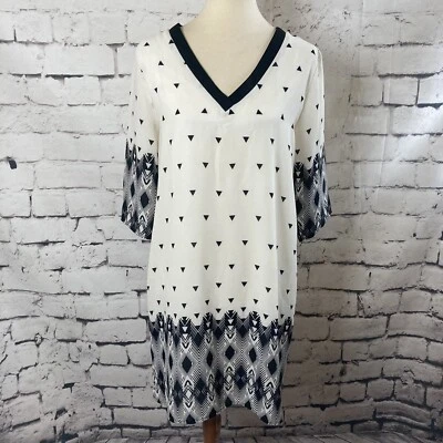 RSVP Vestido Mujer Talla Mediana Informal Estampado Geométrico Cuello en V Negro Blanco Foto 1 de 4