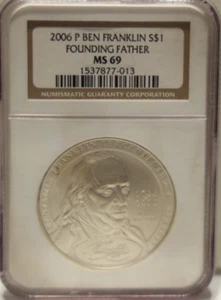 2006 P US $1 Commemorative $1 NGC MS69 Franklin/Founding Father - Picture 1 of 2