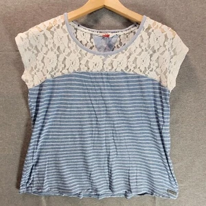 Matalan Short Sleeve Blouse Women Size 12 Blue Basic Top Stripe Round Neck - Picture 1 of 9