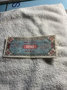 1944 WWII Germany Allied Occupation Military Currency 20 Mark Banknote Fine - Picture 1 of 2