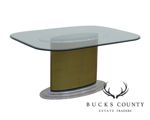 Mid Century Modern Lucite and Gold pedestal Base Glass Top Dining Table Cover