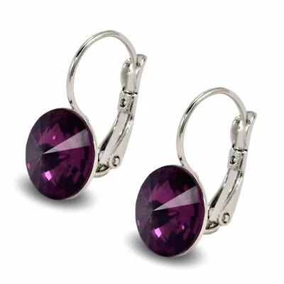 Pendientes redondos rellenos de oro blanco de 18 quilates púrpura profundo Swarovski® para mujer vendedor del Reino Unido Foto 1 de 4