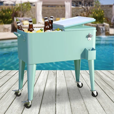 80 QT Patio Rolling Party Cooler On Wheels, Beverage Cart, Rolling Ice Chest - Image 1 of 4