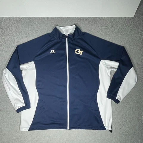 Georgia Tech Yellow Jackets Jacket Mens 2XL XXL Blue Russell NCAA Track Zip Logo Cover