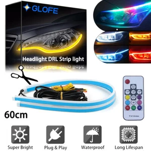 2PCS 60cm Remote Control RGB LED DRL Turn Signal Strip Light Lamp Car Headlight - Picture 1 of 9