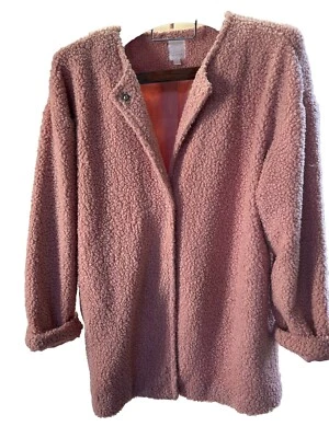 Chaqueta de Moda LC Lauren Conrad Rosa Sombrío Largo Más Largo Difuso Acogedor Cierre a Presión Foto 1 de 4