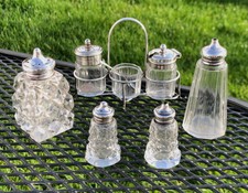 4 x montato Argento SALT & PEPPER taglio vetro Casters Shaker + Placcato condimenti