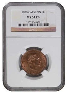 5 CÉNTIMOS 1878 NGC MS 64 RB PRUEBA? UNC FDC ESPAÑA SPAIN - Imagen 1 de 2
