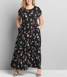 LANE BRYANT FLORAL SHORT SLEEVE MAXI TIERED JERSEY DRESS PLUS PETITE Sz 14/16P - Picture 1 of 1
