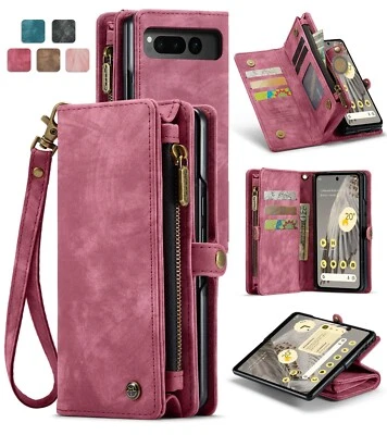 CaseMe Suede Leather Flip Zipper Wallet Case Cover Lanyard For Google Pixel Fold - Image 1 of 4