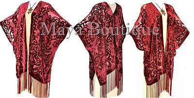 Kimono caftán rojo intenso Art Nouveau terciopelo agotado Maya Matazaro hecho en EE. UU.  Foto 1 de 4
