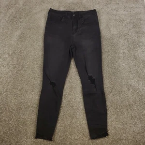 Wild Fable Black Skinny Jeans Sz 8 Womens HighRise Distressed Knee Raw Hem Denim - Picture 1 of 11