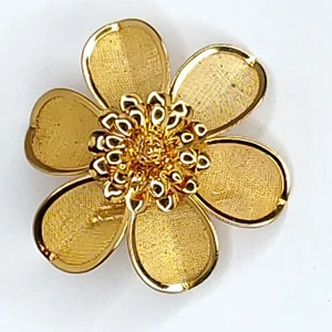Floral Flower Brooch Layered 3-D Six Petal Vintage Goldtone Mesh 2" - Picture 1 of 3