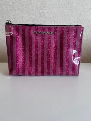 New Victoria's Secret striped pink glitter toiletries makeup bag 2000s Vintage - Image 1 of 4