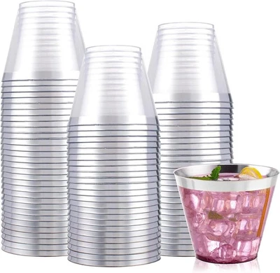 200Pack Gold Plastic Cups,9 Oz Elegant Clear Plastic Cups Gold Rimmed Disposable - Image 1 of 4