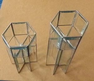 2 alte Kerzenständer aus klarem abgeschrägtem Glas Vintage Art Deco - Bild 1 von 24