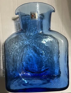 Blenko Glass Carafe Electric Blue Double Spout 8 Inches Tall Textured Vintage - Picture 1 of 10
