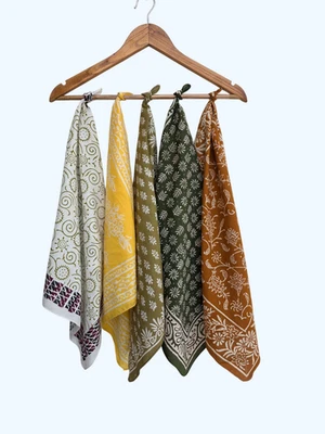 Органический хлопок пейсли бандана набор из 5: ручной блок печати шарфы яркий цвет - Изображение 1 из 4