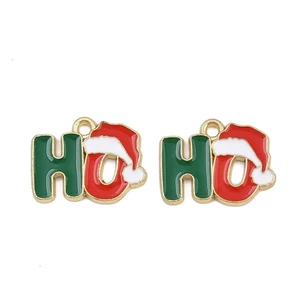 10 Cute Christmas HO with Santa Hat Shaped Gold Tone Charm Pendants - Picture 1 of 2