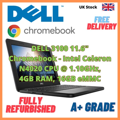 DELL 3100 Chromebook 11.6'' Intel Celeron N4020 @1.10GHz /4GB RAM/16GB Free P&P! - Image 1 of 4