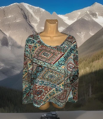 New White Stag Boho Hippie Top Soft Cotton Size XL (16-18) Long Sleeves Sequins - Image 1 of 4