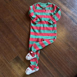 Carter’s 3T Kleinkind Streifen Fleece Einteiler Footie Pyjama Santa Füße Weihnachten - Bild 1 von 6