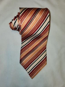 Canali Men's Red, Orange & Cream Striped Silk Tie Necktie Made in Italy - Picture 1 of 5